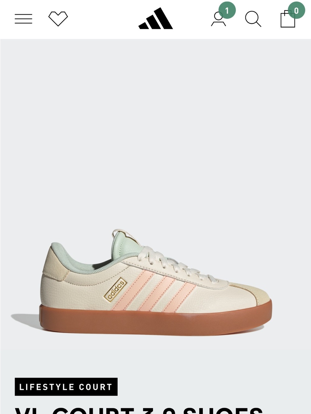 adidas Court Sneaker in Cream with Pink Stripes and Brown Sole